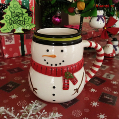 外贸陶瓷雪人马克杯子 圣诞节礼品水杯子 彩绘釉下彩卡通雪人杯