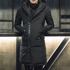 16冬装新款潮男型男韩版超赞版型修身加厚长款棉衣连帽男棉服外套