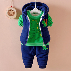 秋冬宝宝棉服套装1-2-3-4岁儿童三件套恐龙图案休闲装小男孩棉衣