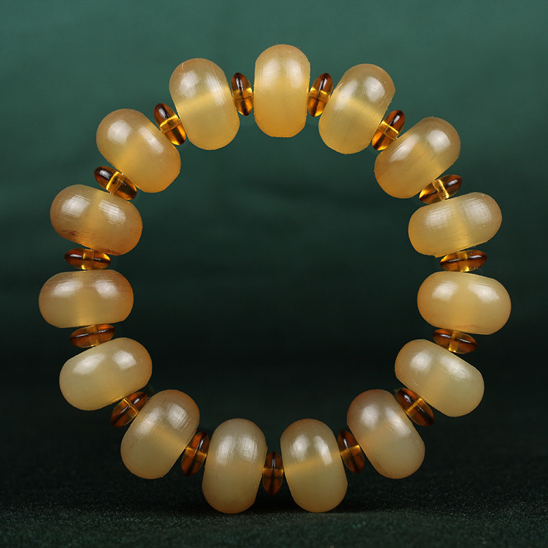 天然西藏羊角素珠佛珠手串18mm桶珠清热解凉羊角单圈男女手链d62