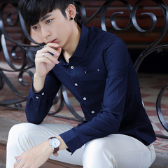 男士长袖衬衫秋季2016韩版修身青少年学生薄款衬衣纯棉潮