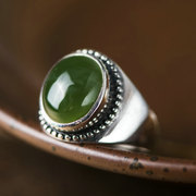 Very Thai 925 Silver European temperament ring women fashion Lady silver natural jade ring new