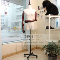 服装店模特道具高档女半身模特带活动实木手模特架加厚麻布万向轮