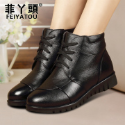 Filipino MOM and girl leather shoes non-slip flat ankle boots winter boots large size women's shoes women's boots middle age cotton shoes