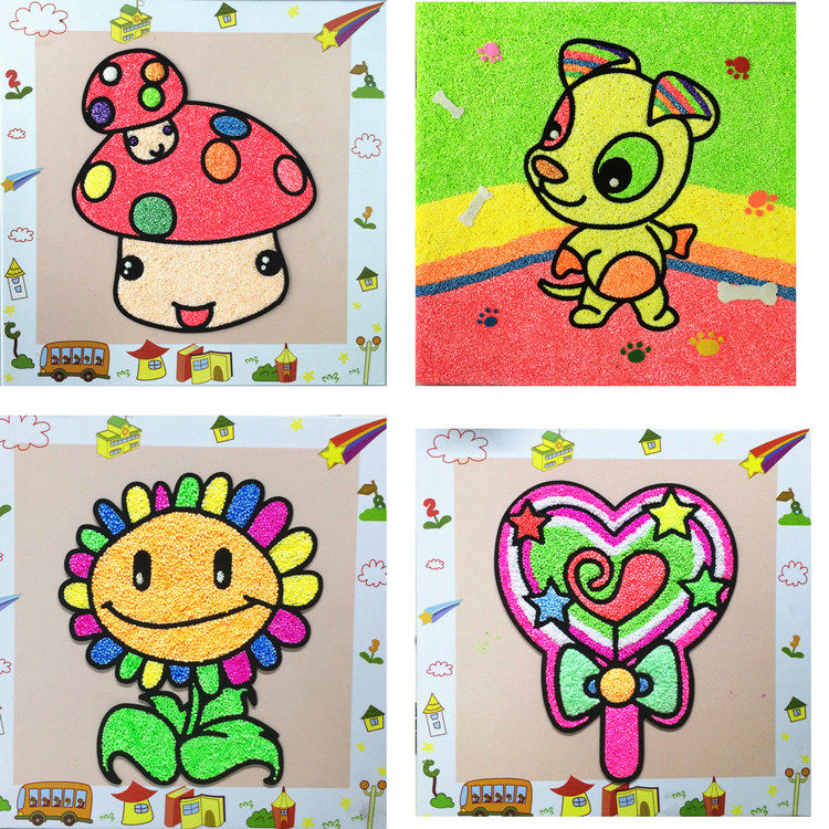 雪花泥画_儿童手工diy彩泥画硬纸板画板珍珠泥画雪花泥涂鸦画手工玩具