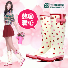 RAINBELT韩版时尚爱心高筒雨鞋女士冬季保暖雨靴女式水鞋防水防滑