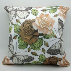 帆布现代中式国画植物花卉印图 沙发抱枕靠垫靠枕 50含芯定制订做