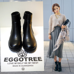 EGGOTREE 鸡蛋花树 真皮韩版短靴女春秋单靴子平底马丁靴短筒靴