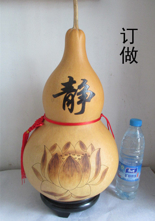 天然精品大葫芦烙画莲花《静心》订做30-45cm