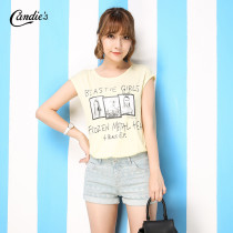 拉夏贝尔2015夏新款 个性印花下摆拼接短袖T恤 女30005720
