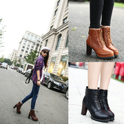 2015 fall/winter designer shoes chunky heels ankle boots round head strap over Martin boots, high heel boots and ankle boots boots