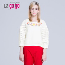 Lagogo/拉谷谷2015秋季新款甜美印花拼接T恤上衣 ECA625H207