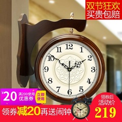简约中式双面挂钟客厅大号两面创意时钟静音欧式田园美式石英钟表