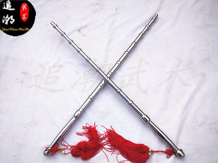 不锈钢竹节鞭实心鞭双锏双鞭钢鞭一体鞭秦琼双锏双手鞭十八般兵器