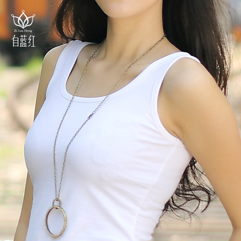 自藍紅打底弔帶背心女白色緊身工字大碼夏95%棉修身短款運動內搭