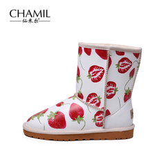仙米尔冬季新款甜美保暖加绒草莓雪地靴休闲平底中筒棉鞋学生鞋女