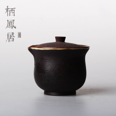 宜兴紫砂茶器 手工粗陶黑陶泡茶器禅意紫砂盖碗茶壶古朴手抓壶