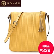 Honggu red Valley female counter leather embossed genuine fashion leisure single shoulder slung ladies for 4389