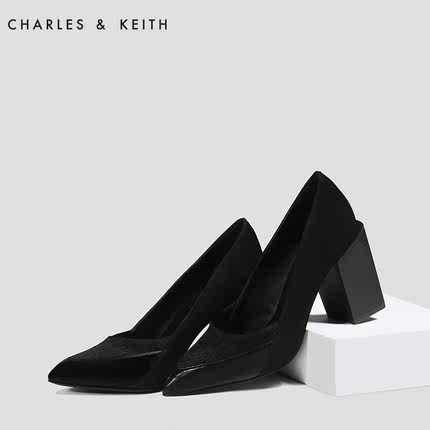 CHARLES&KEITH拼接粗跟高跟鞋 CK1-60360821-01 尖頭歐美時尚女鞋 - 523200356105