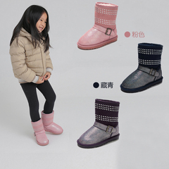 舞玛儿童雪地靴中筒靴真皮2016冬季新款宝宝中大童保暖加毛女童靴