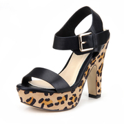 Non genuine new counters fashion female Leopard print chunky heels Sandals WGBN32603C