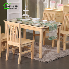 钢化玻璃长方形饭桌组装简约餐桌椅组合6人实木吃饭桌子餐台方桌