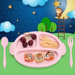 雅亲小麦儿童餐具宝宝餐盘分格卡通家用吃饭餐盘勺叉3件套装防摔