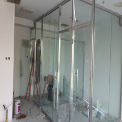 北京办公室钢化玻璃隔断墙logo制作铝合金推拉门不锈钢玻璃隔断
