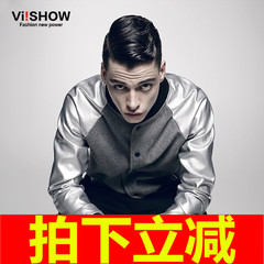 viishow男士秋季外套 立领韩版银色夹克男青年修身jacket棒球服潮