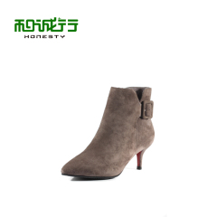 He Chenghang and Ms 2015 winter nubuck suede pointy stiletto boots side zipper short boots 0770054