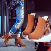 New genuine leather tassel boots chunky heels short boots for fall/winter in England with Martin adding high boot nubuck leather women boots