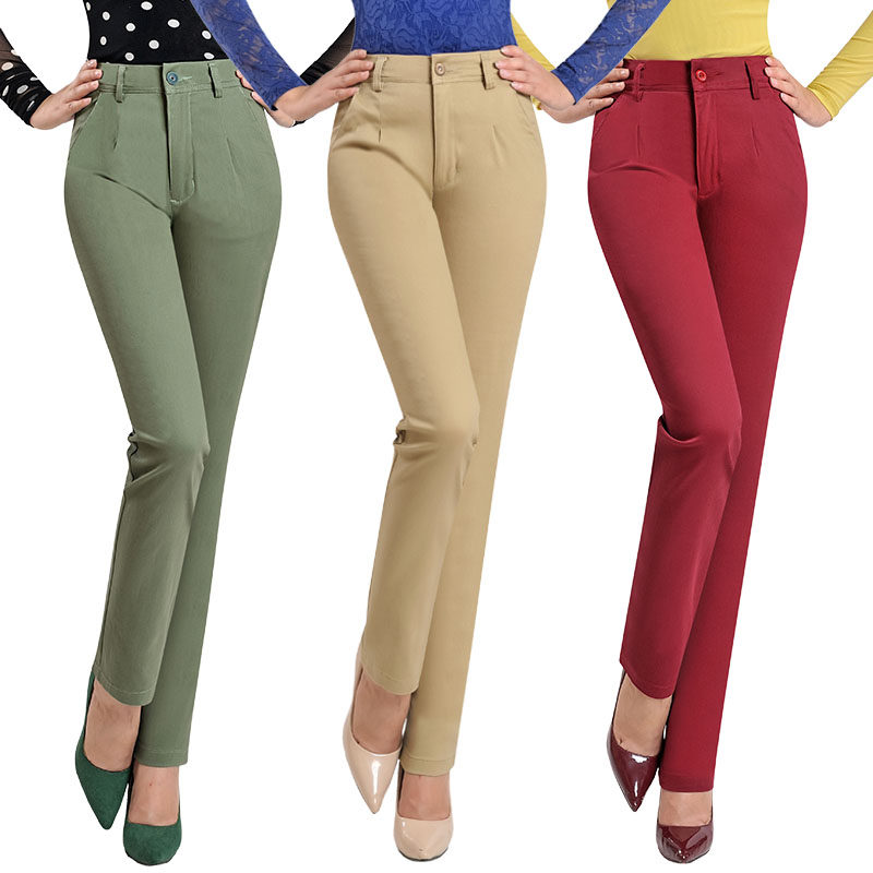 春装新款高腰弹力纯棉女裤宽松显瘦直筒裤中年妈妈休闲长裤有大