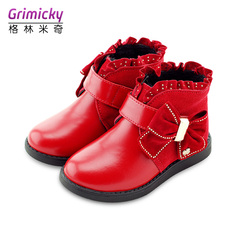 Grimicky/格林米奇童鞋冬款女童牛皮靴子冬季低筒短靴21301