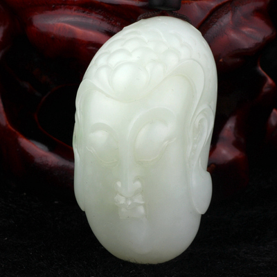 国家玉雕大师刘国皓作品 和田玉之释迦牟尼佛头挂件 57.856g