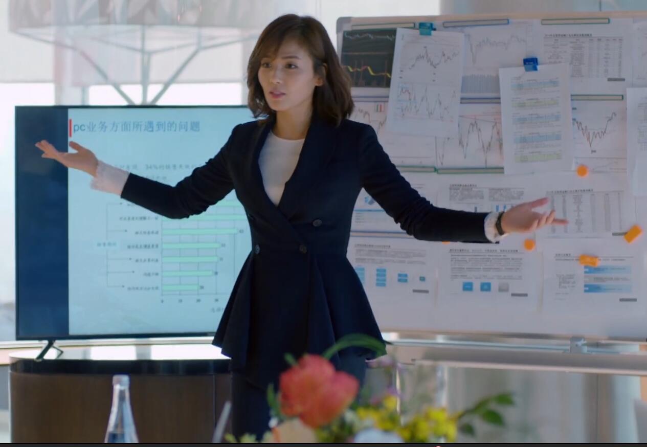 欢乐颂2刘涛安迪同款黑色小西装外套荷叶边西服中长款服装外套