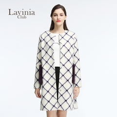 Lavinia Club/拉维妮娅冬季格子中长款保暖羊毛大衣女LZ67DY13