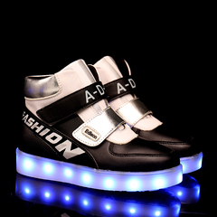 爱迪生2016款七彩LED儿童发光童鞋男童女童LED充电灯鞋板鞋运动鞋