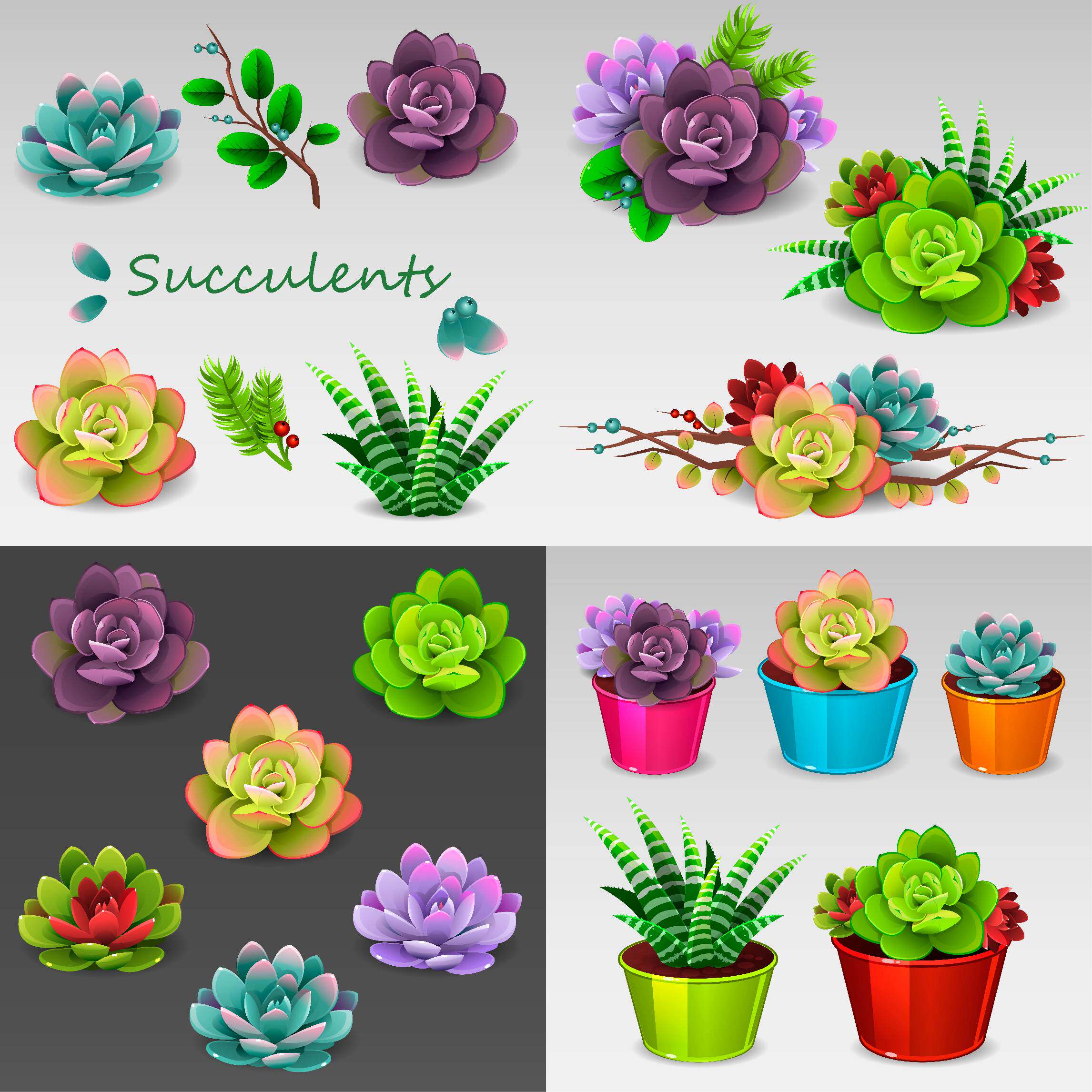 6个eps可爱爱萌仙人掌肉质多肉植物矢量图平面设计素材