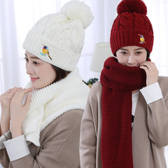 韩版冬季户外女士毛线帽休闲针织加厚保暖帽子围巾两件套装护耳帽