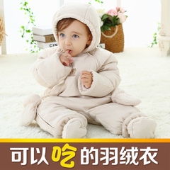 婴儿衣服连体彩棉冬婴儿连体衣羽绒服宝宝加厚防寒保暖外出服新款