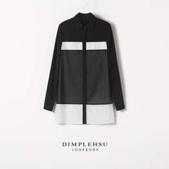 FW02014早秋系列黑白格调经典弹力真丝衬衫 Dimple Hsu