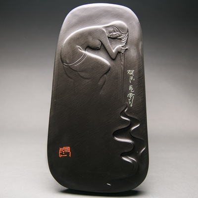 方见尘作品 老坑乌钉罗纹 小芳 歙砚珍品 拙言砚庄出品
