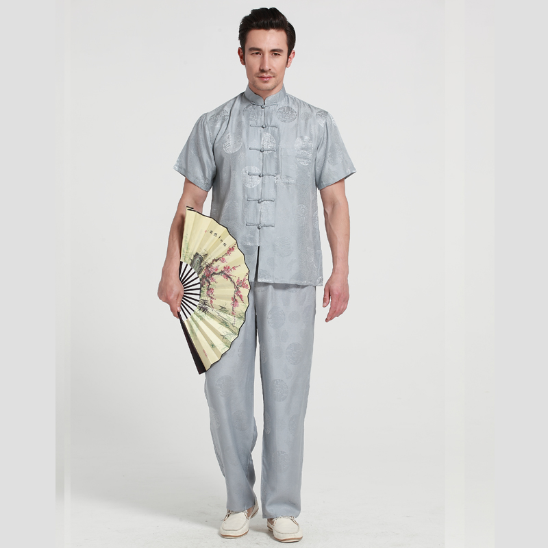 Three variants Qiantang Father's Day Chinese style Tang costume man summer Small collar Real silk Tai Chi clothes Short sleeved Kungfu shirt suitin the Men's clothing, National Costume(new), Tang costume category - from Buy2taobao.com to provide professional Taobao agent buy service