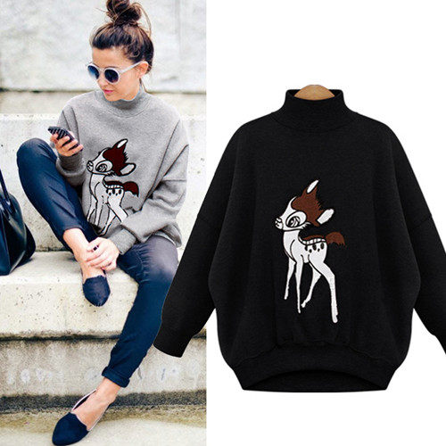 2017秋季歐美高領加絨加厚衛衣套頭女長袖寬松學生打底衫秋鼕外套