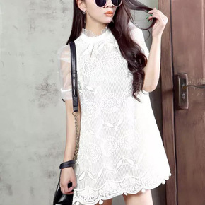 前沿d素月澜衣地素2015夏季新款女装韩版欧根纱刺绣连衣裙352o501