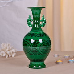 景德镇陶瓷器 开片绿色仿古花瓶 复古客厅家居装饰时尚工艺品摆件