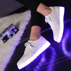 2016新款七彩发光鞋USB充电夜光荧光鞋男女LED夜光鞋情侣款运动鞋