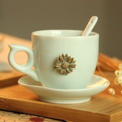 简易欧式咖啡杯 带碟托陶瓷 景德镇手工个性创意杯子/刻字定制