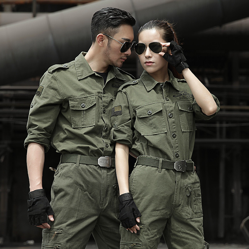 户外空降师套装纯棉迷彩服套装男野战军绿多袋男女表演军训工作服
