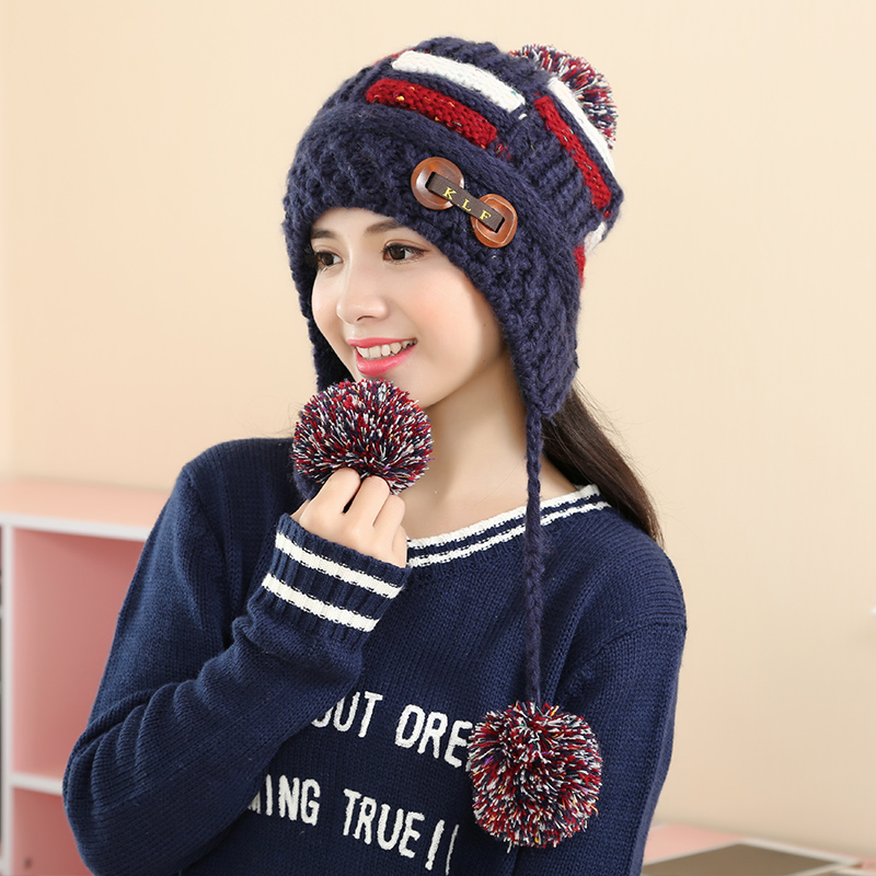 韩版保暖帽子女冬天潮韩国针织毛线帽加厚休闲百搭时尚可爱套头帽产品展示图2